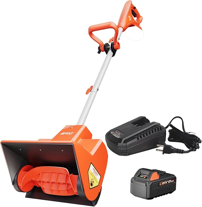 Cordless Snow Shovel, 24V | 13-Inch | 4-Ah Battery Powered Snow Blower, 400W Motor, Battery & Fast Charger Included, Electric Snow Removal for Driveways, Steps and Walkways