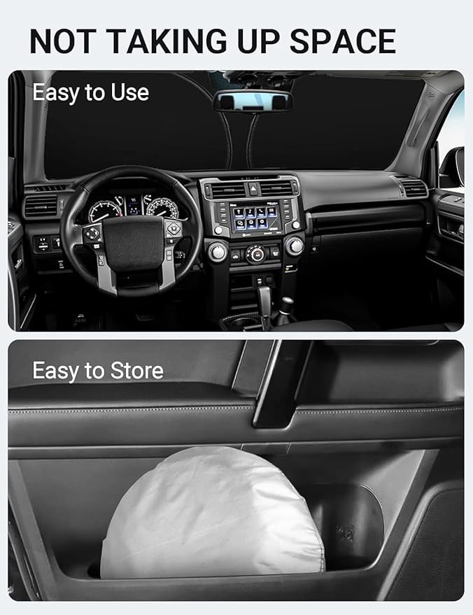 Proadsy 2025 Upgrade Windshield Sun Shade Custom Fit 2010-2025 Toyota 4Runner Sunshade 4-Layer Foldable Front Sunshade Protector Sun Visor Blocks UV Rays Keep Car Cooler Accessories