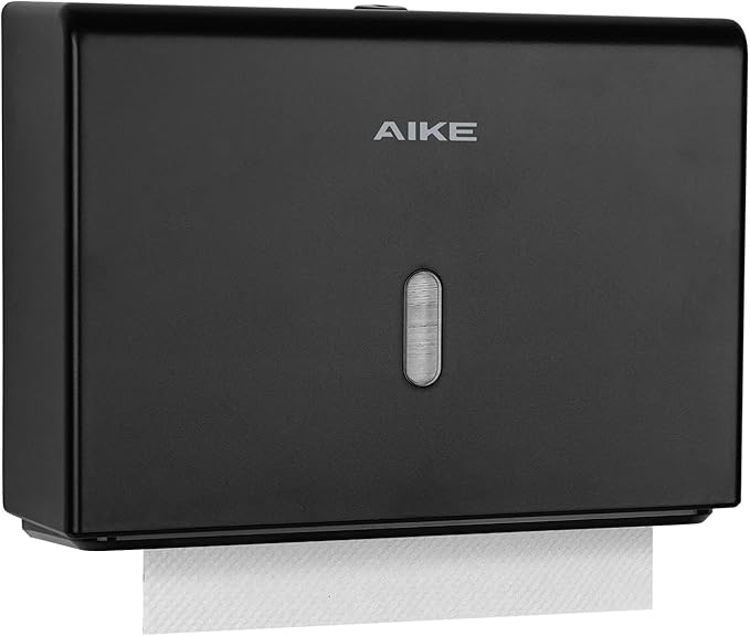AIKE 200 Sheets Wall Mount Paper Towel Dispenser with Clear Window.Fit Multifold Paper Size 10"x3.1" or Smaller,Black Finish