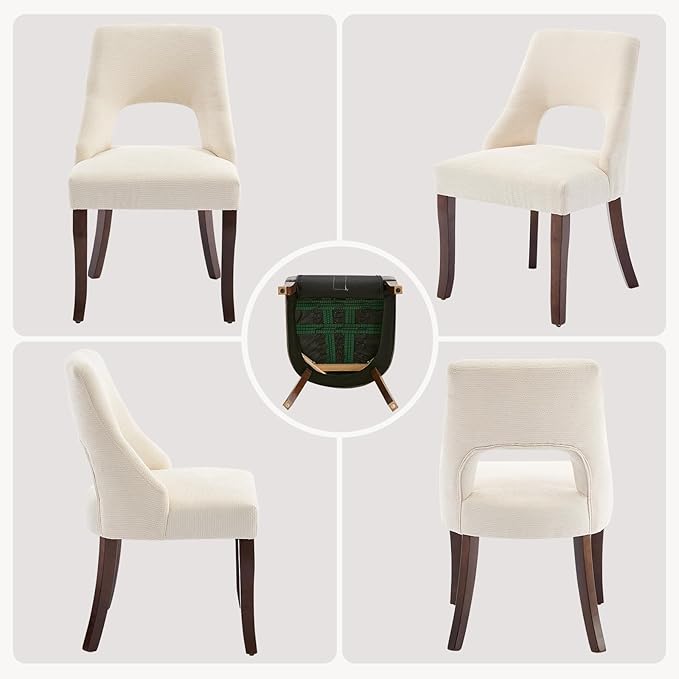 UVV Wooden Dining Chairs Set of 4, Mid Century Modern Fabric Upholstered Dining Room Chair Kitchen Chairs, Farmhouse Dinner Chair with Solid Wood Legs for Kitchen Dining Room, Beige