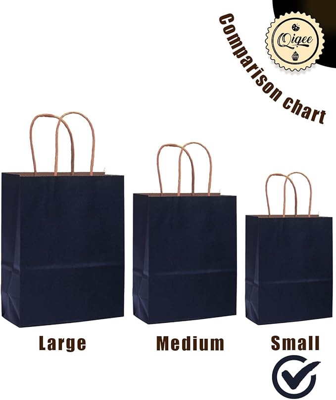 qiqee 32-Packs Navy Blue Paper Gift Bags with Handles Bulk 8.26"×6"×3.15" Small Size Gift Bags Multiple Uses（Small Size）