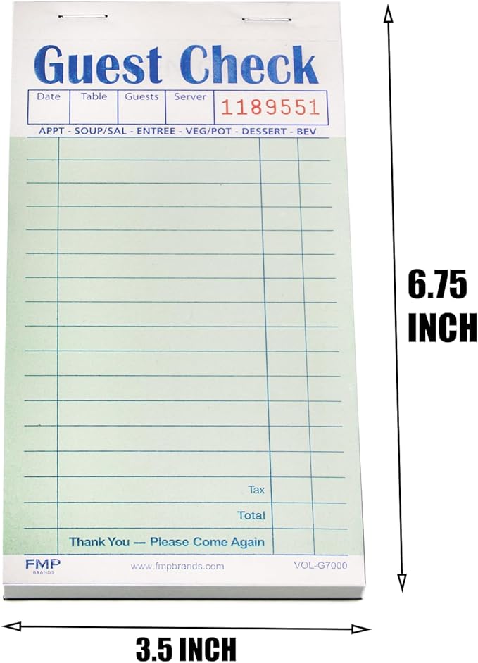 FMP Brands Double Part Guest Check for Servers, Server Note Pads 500 Sheets (10 Pads), Server Books for Waitress with Carbon Copies, Guest Check 2 Part Carbonless, Check Book for Cafes, Restaurants