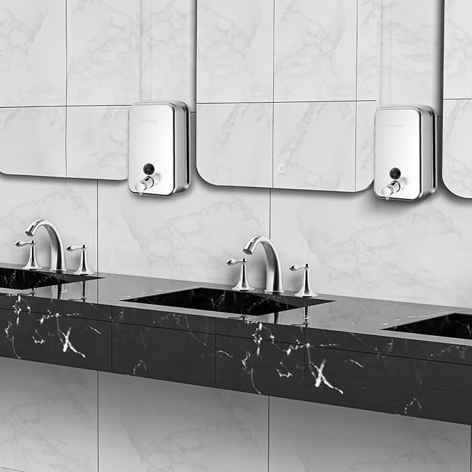 interhasa! Commercial Soap Dispenser Wall Mount 304 Stainless Steel Manual Commercial Liquid Soap Dispenser for Bathroom Matte Silver Vertical Style