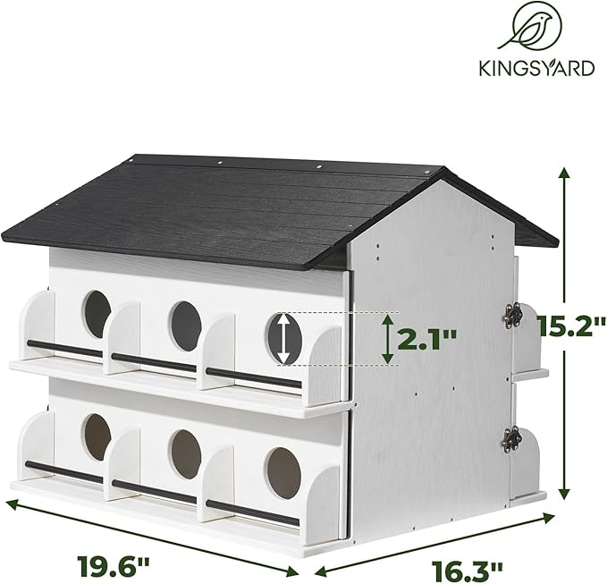 Kingsyard Recycled Plastic Purple Martin House - Pre-Assembled Bird House with 12-Room 2-Tier, Easy Clean Design with Front Doors, Durable Outdoor Nesting Shelter for Martins, White