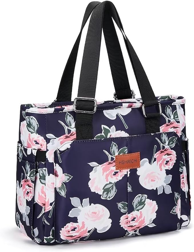 Large Peony Women's Lunch Bag, Insulated Aluminum Lunch Box with Side Pockets, Adjustable Carrying Options, Reusable and Easy to Clean
