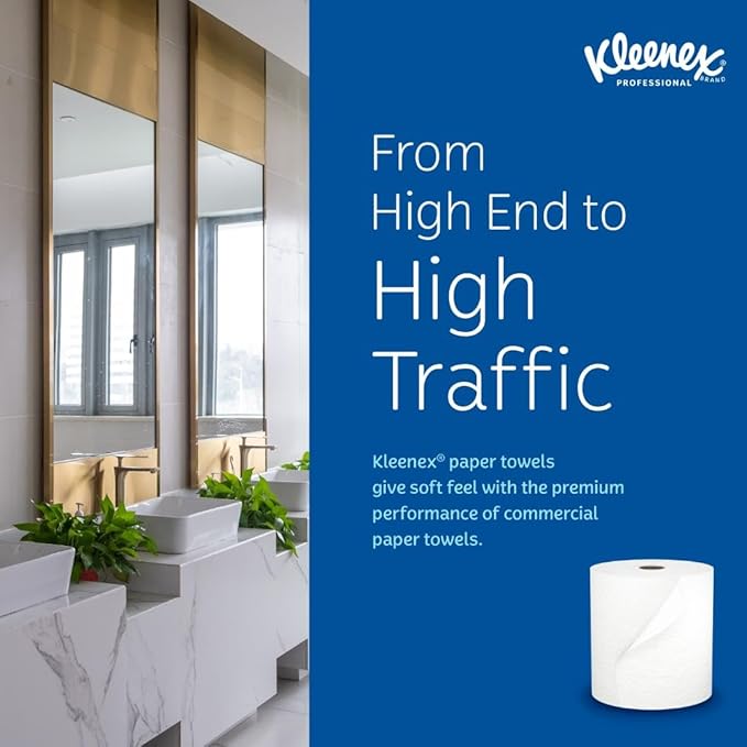 Kleenex Professional Universal Hard Roll Paper Towels, Bulk (50606), Hardwound 1.75' Core, Premium Absorbency Pockets, White (6 Rolls at 600' Each, 3,600'/Case)