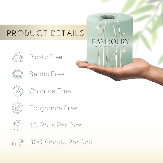 Bamboo Toilet Paper - Premium & Luxurious Eco Choice – FSC Certified, BPA Free, Biodegradable Packaging (24 Pack)