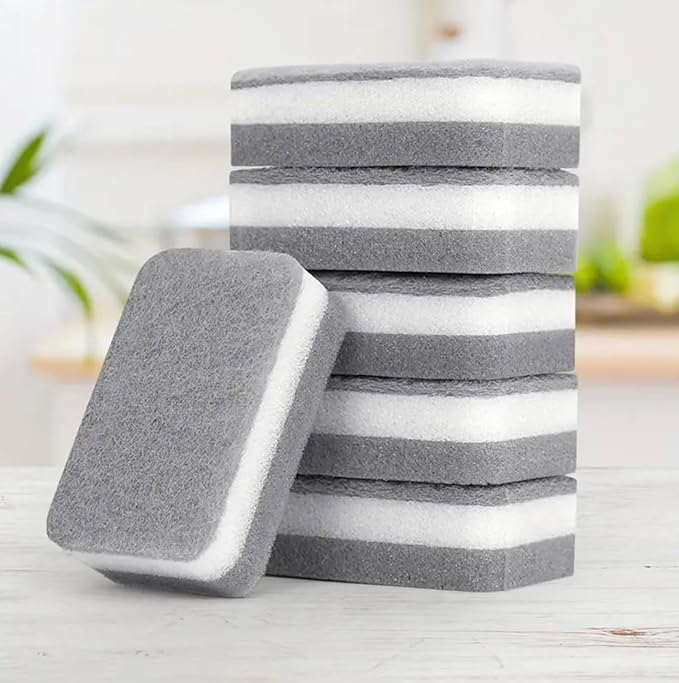 PKI Smart Essentials Dual-Sided Grey Cellulose Sponge with Gentle Scouring Pad – Multi-Purpose for Kitchen, Commercial, and Outdoor Cleaning (Set of 6)
