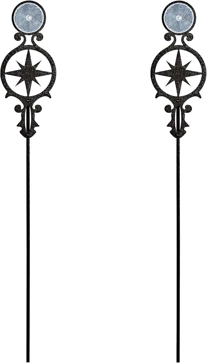 Touch of Class Pathways Reflective Driveway Marker Stake Set of Two for Outdoor Use | Compass Star Emblem Design | Personalized Tall Reflector Set of 2 | Black Durable Finish