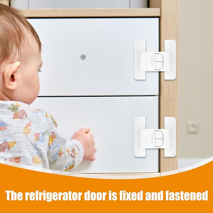 Refrigerator Lock - Self-Adhesive Fridge Door Lock for Safety | Fixed Buckle for Glass Metal Surfaces, Childproof Anti Open Protection, Home Kitchen Cabinet RV Security for Kids & Adults
