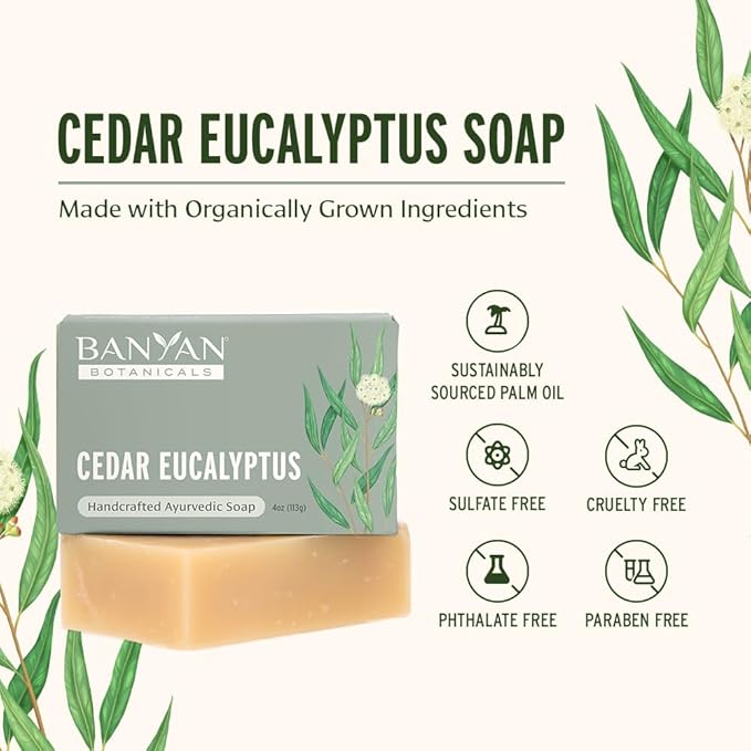 Banyan Botanicals Cedar Eucalyptus Soap – With Eucalyptus and Himalayan Cedarwood Essential Oil – Calming & Refreshing with an Invigorating Scent – 4 oz Bar – Free of Sulfates, Phthalates & Parabens