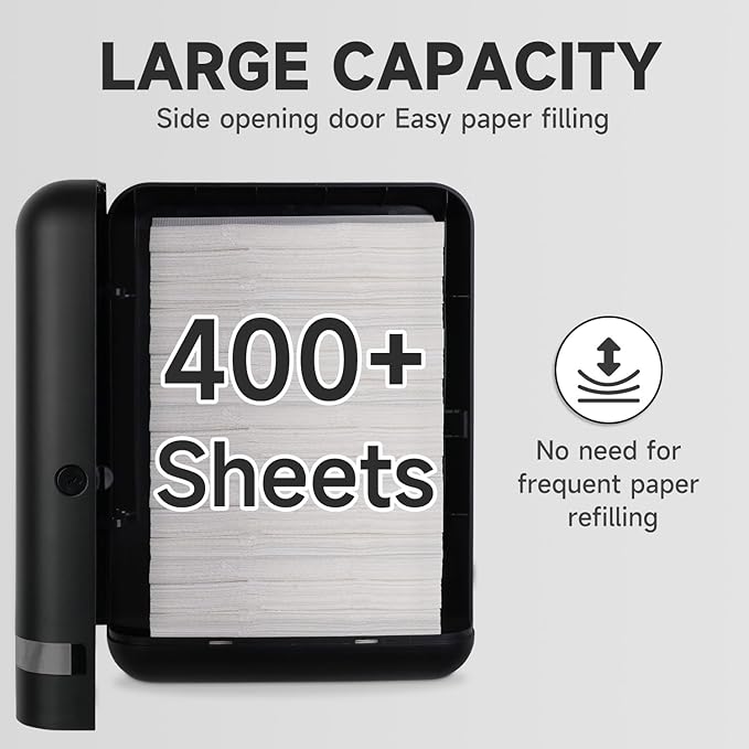AIKE 400 Sheets Multifold Paper Towel Dispenser Wall Mount for Commercial with Lock Large Capacity, Black (Folded Size 9.0" x 3.5" Or Smaller)