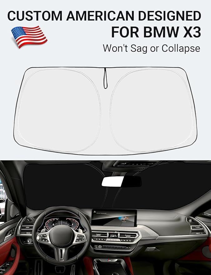 Proadsy Windshield Sun Shade for 2018-2025 2026 BMW X3 Base, xDrive28i, xDrive35i, M Sport SUV 4-Layer Foldable Front Sunshade Protector Sun Visor Blocks UV Rays Keep Car Cooler