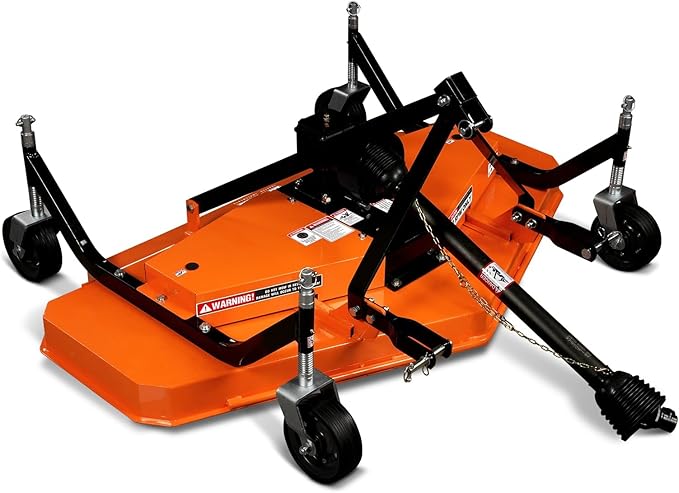 3 Point PTO 72'' Working Width Finish Mower Attachment for 18-50hp Tractor, Category 1 Hitch, 4-Tires, 0.4'' - 4.5'' Adjustable Cutting Height, Model FM180