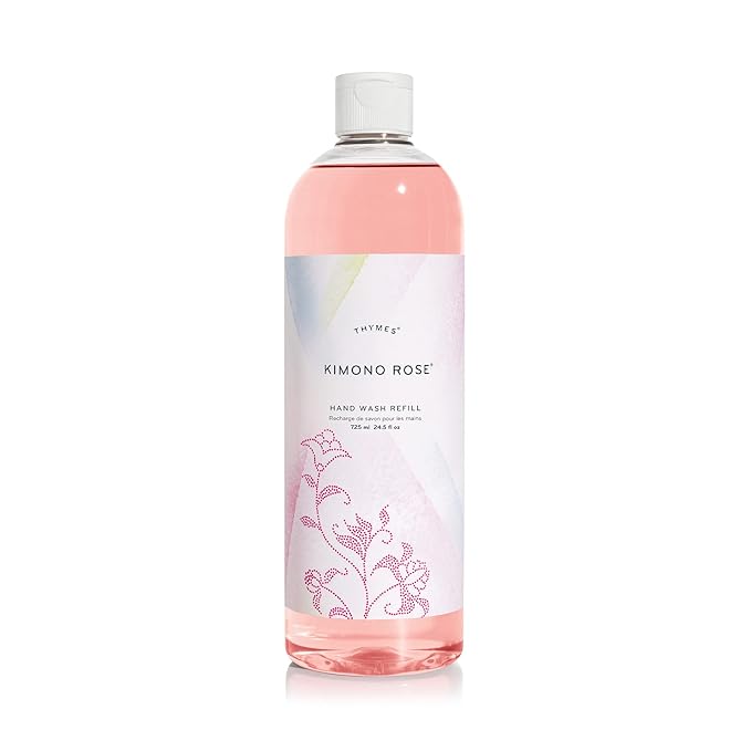 Thymes Hand Wash Refill - Lightly Scented Liquid Hand Soap for Bathroom and Kitchen Refill - Moisturizing Formula with Natural Ingredients (Kimono Rose, 24.5 fl oz)