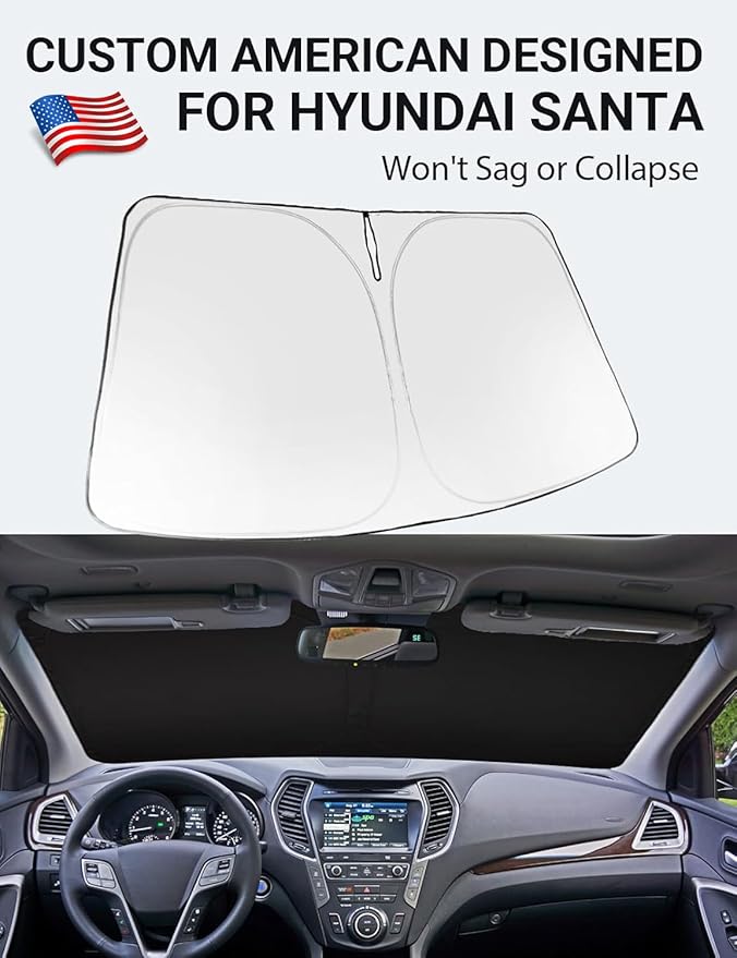 Proadsy Windshield Sun Shade for Hyundai Santa Fe 2013-2018 Foldable Front Sunshade Protector Sun Visor Blocks UV Rays Keep Car Cooler