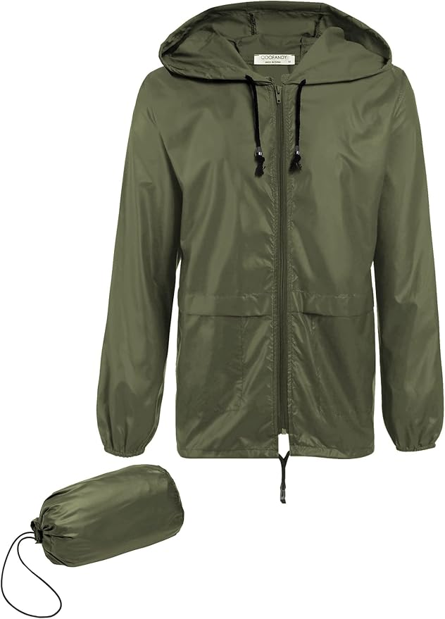 COOFANDY Mens Packable Rain Jacket Lightweight Waterproof Raincoat with Hood Outdoor Rain Gear Travel Hiking Cycling