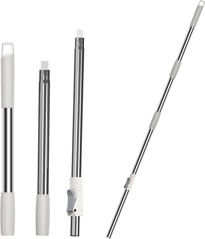 3-Section 35-to-61 Inch Spin Mop Extended Spin Mop Replacement Mop Handle Compatible with Round Spin Mop Bucket Cleaning System, Microfiber Mop Floor Head Mop - White