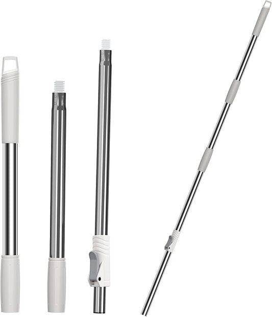 3-Section 35-to-61 Inch Spin Mop Extended Spin Mop Replacement Mop Handle Compatible with Round Spin Mop Bucket Cleaning System, Microfiber Mop Floor Head Mop - White