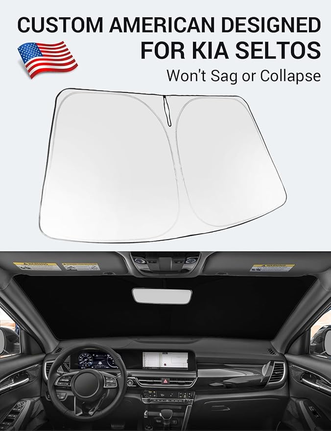 Proadsy 2025 Upgrade Windshield Sun Shade Custom Fit Kia Seltos 2021-2025 Foldable Front Sunshade Protector Sun Visor Blocks UV Rays Keep Car Cooler Accessories