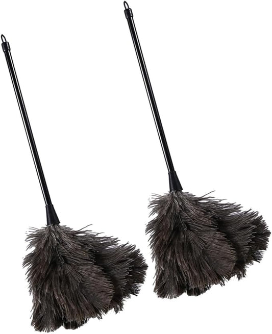 2pcs Natural Bird Plumage Dust Removal Brushes with Plastic Long Handles Lightweight Cleaning Tools for Kitchen Car Office High Reach Dusting (2pcs)