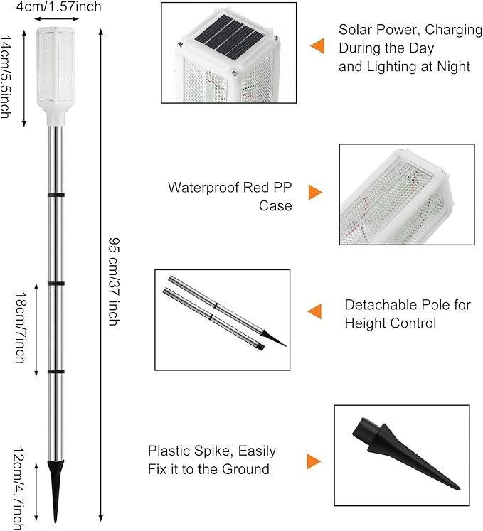 Macarrie 6 Pcs Solar Powered Driveway Markers Reflector Lights Landscape Driveway Reflectors on Poles for Snow Road Outdoor Yard(37 Inch,White)