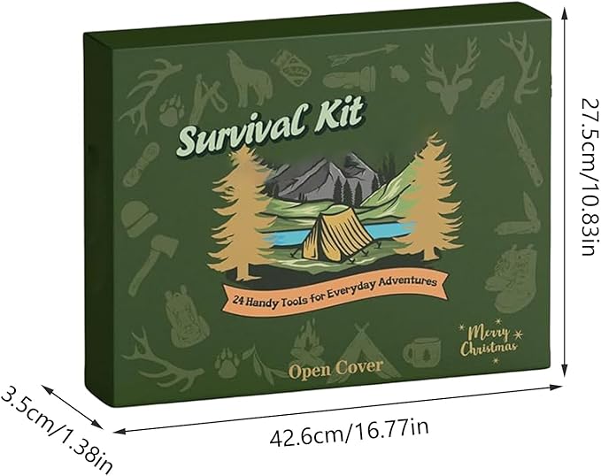 24-Day Survival Kit Advent Calendar - Christmas Countdown Calendar with Survival Tools, Outdoor Gear for Hiking Fishing Hunting Adventure, Practical Holiday Gift for Men Husband Dad Friends