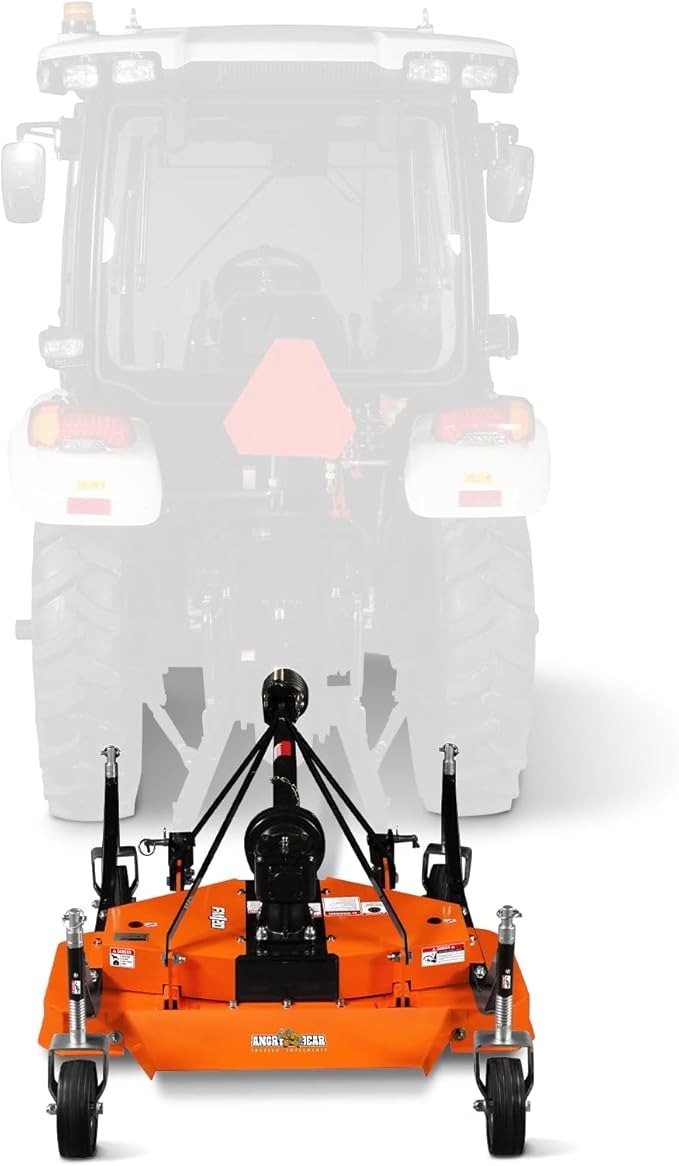 3 Point PTO 48'' Working Width Finish Mower Attachment for 18-50hp Tractor, Category 1 Hitch, 4-Tires, 0.4'' - 4.5'' Adjustable Cutting Height, Model FM120