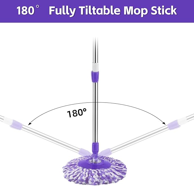 Spin Mop Replacement Handle, 47.6-inch 360 Degrees Rotating Telescopic Replacement Mop Stick with Robust Reinforced Plastic Disc for Spin Mop Bucket Cleaning System (Plastic Disc,Purple)