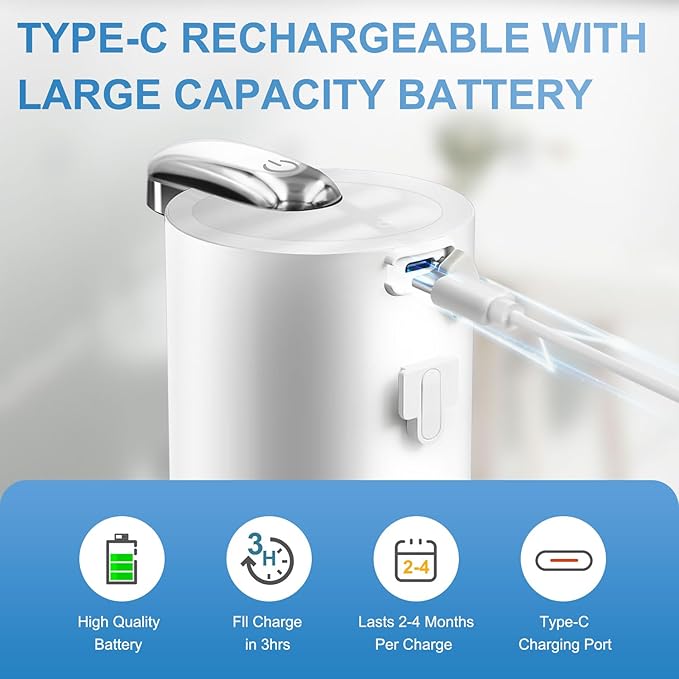 Automatic Liquid Soap Dispenser, 12.8oz/380ml Wall Mount Touchless 4 Adjustable Soap Levels,Liquid Hand Soap Dish soap USB Rechargeable with Infrared Motion Sensor for Bathroom,Kitchen,Office