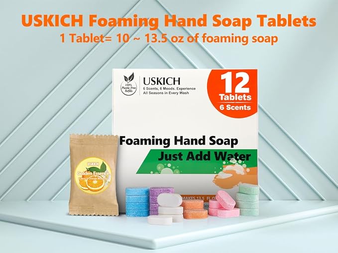 Foaming Hand Soap Tablet Refills -12Pack | Eco Friendly Products & Cleaning Supplies | Variety Fragrance Soap Refills Tablets for Using With Foaming Hand Soap Dispenser (12 x 8 Fl oz bottles)
