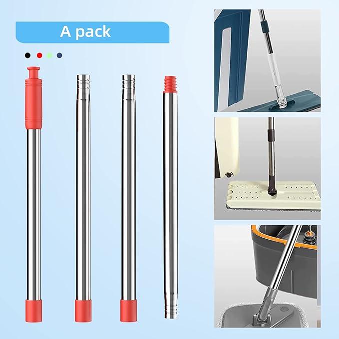 4-Section Spin Mop Replacement Handle，2.5-to-5 Foot Mop Stick Compatible with Triangle Spin Mop Base, Compatible with Ocedar Mop Handle for EasyWring Mop Refills (red)（Mop Head not Included）