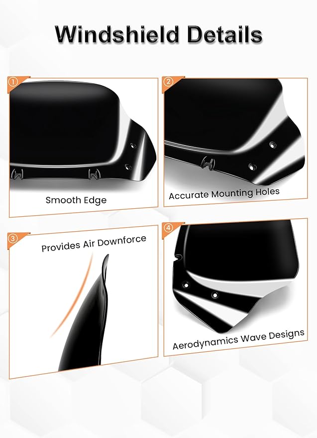 10" Wave Windshield Windscreen Wind Splitter Compatible with Harley Davidson Touring CVO Street Glide FLHXSE 2023-up,Street Glide FLHX 2024-up & FLXHU 2025-up (Black)