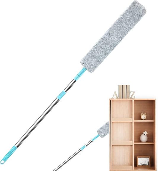 Under Fridge Cleaning Tool - Long Handle Flexible Dust Brush | Washable Microfiber Head, Extendable Reach Cleaning Wand, Narrow Space Debris Removal Implement | Hard to Reach Area Home Maintenance