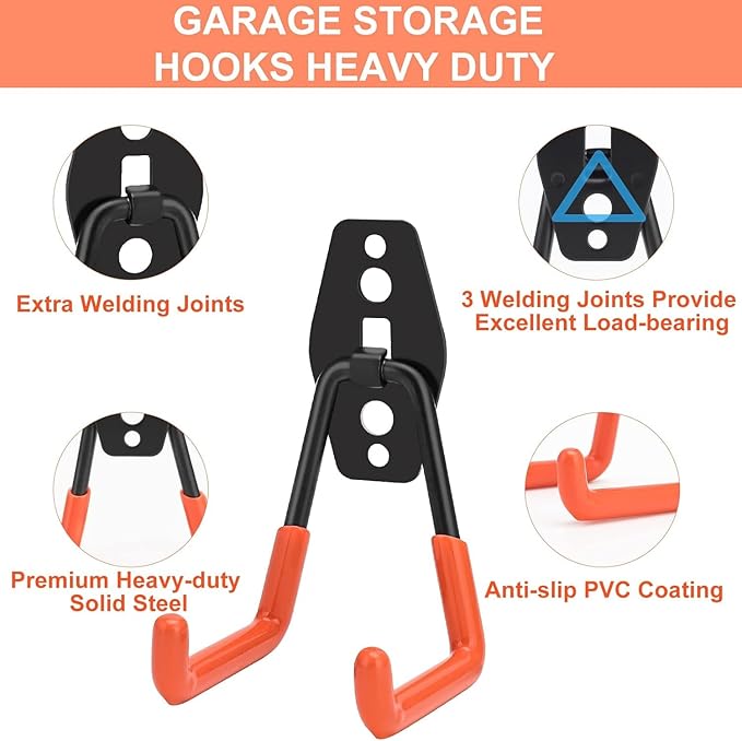 28 Pack Garage Hooks Heavy Duty,Utility Steel Garage Storage Hooks,Wall Mount Garage Hanger&Organizer for Organizing Power Tools,Ladders,Bulk Items,Bikes,Ropes and More Equipment