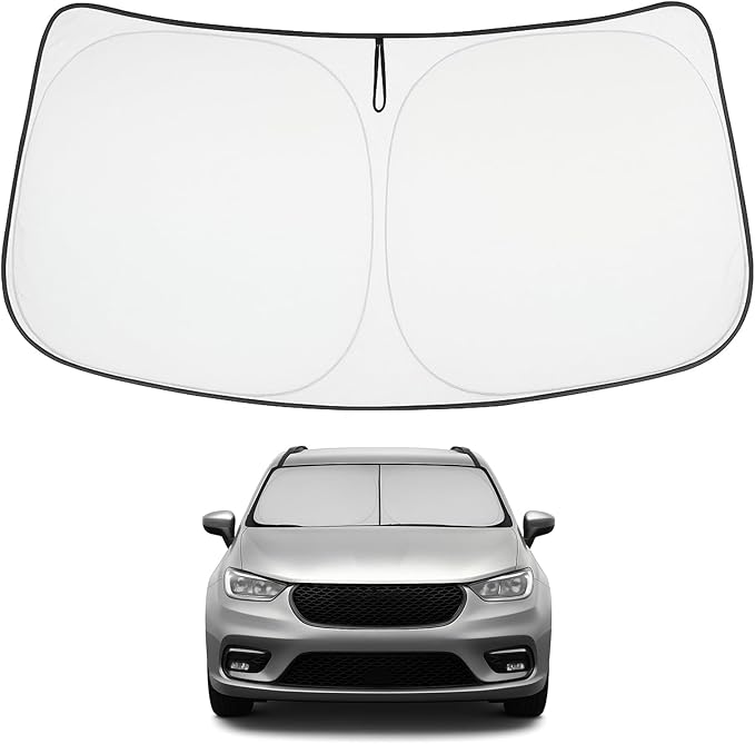 Proadsy 2025 Upgrade Windshield Sun Shade Custom Fit Chrysler Pacifica 2017-2024 2025 4-Layer Foldable Front Sunshade Protector Sun Visor Blocks UV Rays Keep Car Cooler Accessories