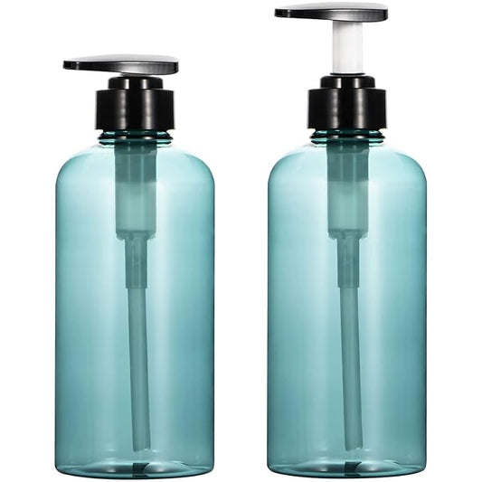 Yebeauty Pump Bottle, 2 Pack 17oz Plastic Lotion Bottle Pump Dispenser Large Bottle for Shampoo Soap, Clear Blue