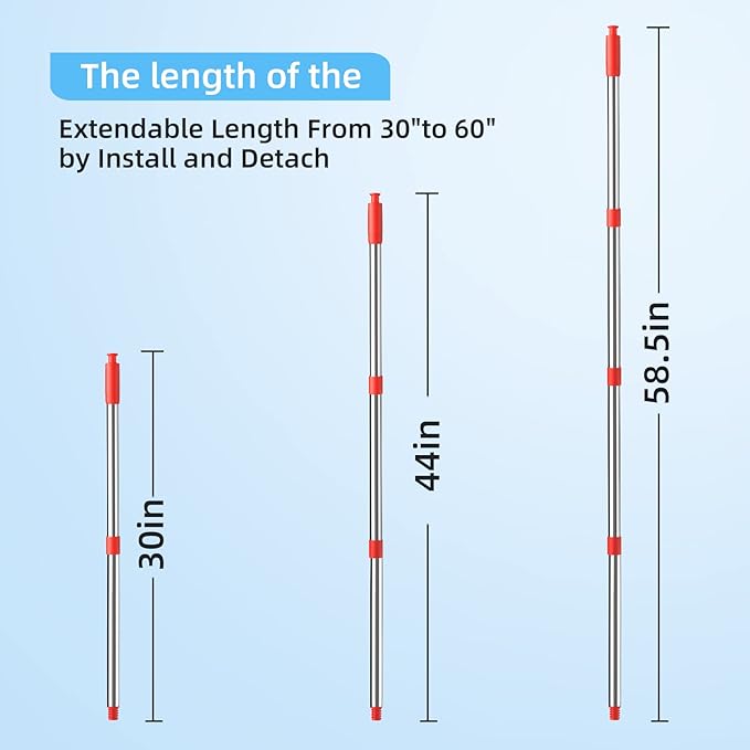 4-Section Spin Mop Replacement Handle，2.5-to-5 Foot Mop Stick Compatible with Triangle Spin Mop Base, Compatible with Ocedar Mop Handle for EasyWring Mop Refills (black)（Mop head not included）