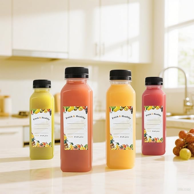 100pcs 16 oz Plastic bottles with lids,Juice bottles with caps, Reusable Clear Bulk Beverage Containers for Juice, Milk and Other Beverages