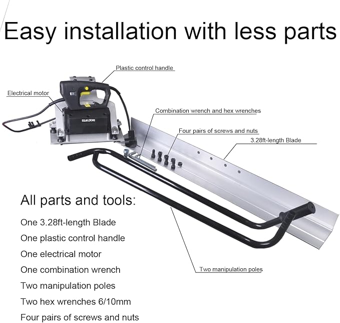 Corded Electric Concrete Power Screed - Heavy Duty Vibratory Leveling Tool with an 1M (3.3 Feet) Harden Blade, Wet Cement Finishing Machine for Road Construction & Floor Smoothing