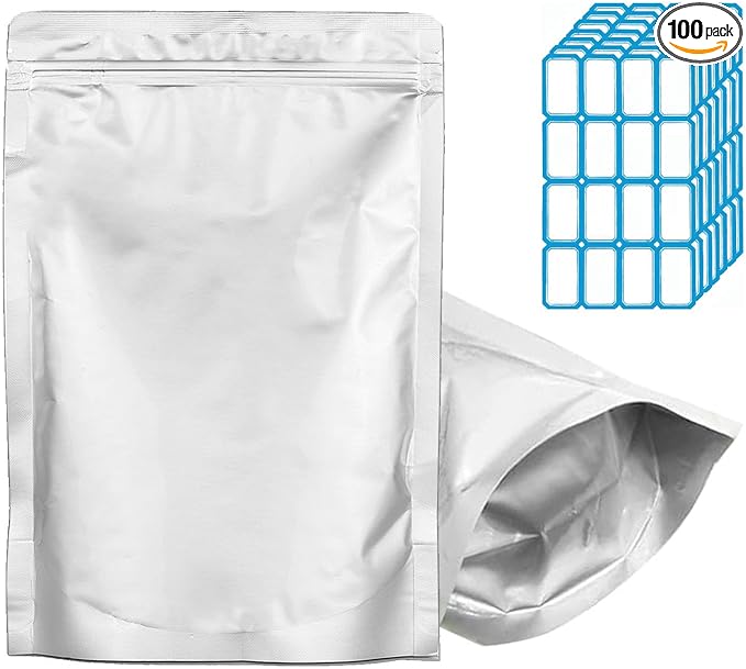 100pcs 1 Pint Mylar Bags - Thick 10 Mil - 5.5"x7.5" Stand Up Zipper Pouches Bags, Resealable and Heat Sealable Vacuum Sealing Bag for Long Term Food Storage
