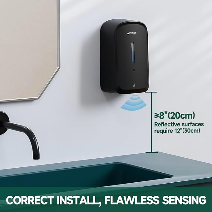 Commercial Automatic Soap Dispenser Large 34oz/1000ml Capacity Wall-Mounted Touchless Liquid Dispenser for High-Traffic Restrooms, Offices, Hospitals Model 1220S Black