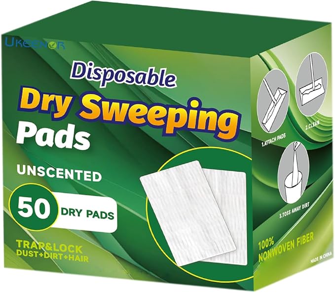 Dry Mop Refills 50 Counts Disposable Dusting Cloths Dry Sweeping Refills Dry Duster Cloths Mop Pads Floor Cloth Refills Electrostatic Cloths 7.8"x11.8" Extra Thick Box Packing