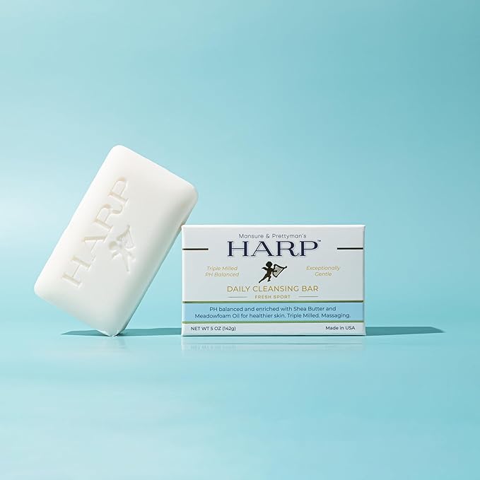 HARP pH-Balanced (5.0-6.0) Body Wash Bar. 100% Syndet. Protects Moisture Barrier For Sensitive, Dry or Irritated skin. + Shea Butter/Borage Oil. Non-Comedogenic. FRESH SPORT FRAGRANCE