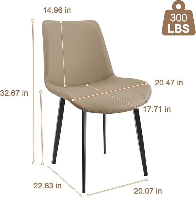 Dining Chairs, Modern PU Leather Dining Room Chair with Sturdy Metal Legs, Upholstered Seat Dinner Chairs Accent Side Chairs for Indoor Kitchen Living Room (Tan, Set of 8)