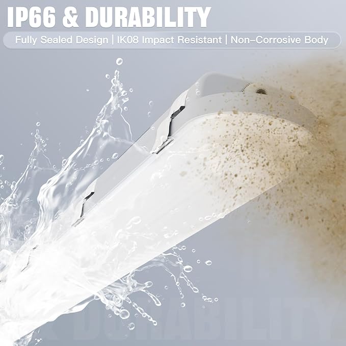 JTT 8FT LED Vapor Tight Light 120/100/80W,5000K/4000K/3000K Vapor Proof Lighting Fixture IP66, 18000LM LED Outdoor Shop Light Waterproof for Parking Garage Car Wash Warehouse Barn ETL Listed-2Pack