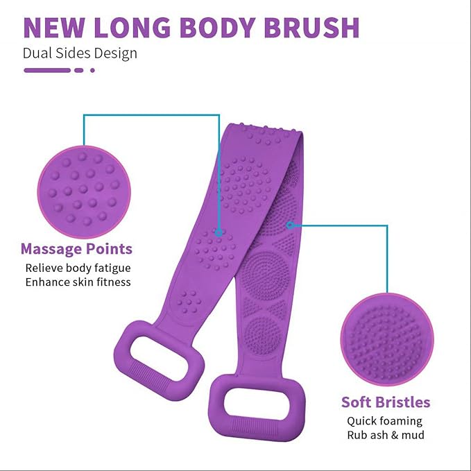 Silicone Back Scrubber for Shower, Silicone Body Scrubber, 35 Inch Extra Long Bath Body Brush Back Brush Exfoliating Body Scrubber with Handle for Men Women