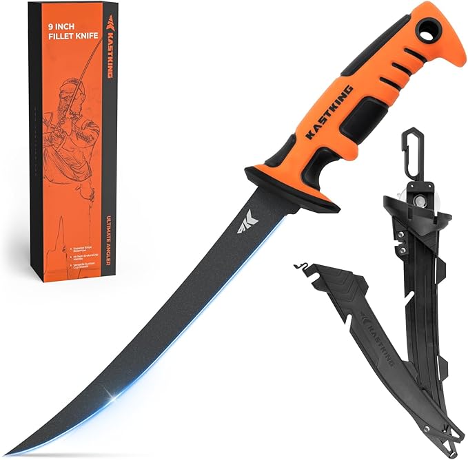 KastKing Ultimate Angler 9" Fillet Knife, Razor Sharp Corrosion-resistant Vanadium Stainless Steel Blade, Fishing Knife Includes Sheath with Sharpener & Line Cutter, EnduraGrip Ergonomic Handle