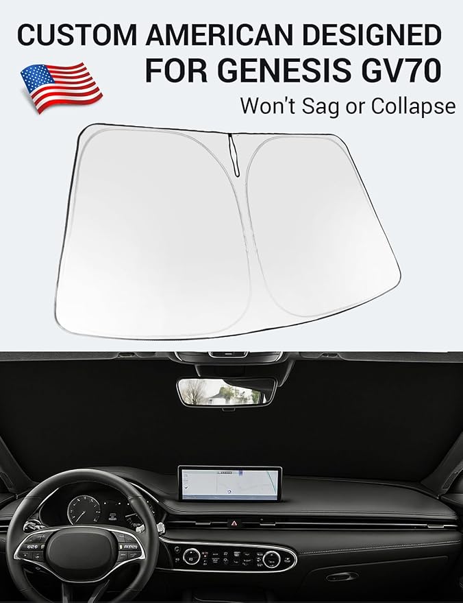 Proadsy 2025 Upgrade Windshield Sun Shade Custom Fit Genesis GV70 2022-2025 Foldable Front Sunshade Protector Sun Visor Blocks UV Rays Keep Car Cooler Accessories
