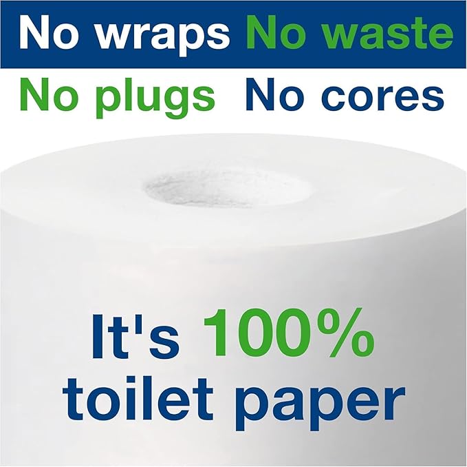 Tork OptiServe 2-Roll Coreless Toilet Paper Dispenser White T7/T5, Vertical Dispenser, Elevation Design + Tork Coreless High-Capacity Toilet Paper Roll White T7, Universal, 2-ply, 36 x 1100 Sheets